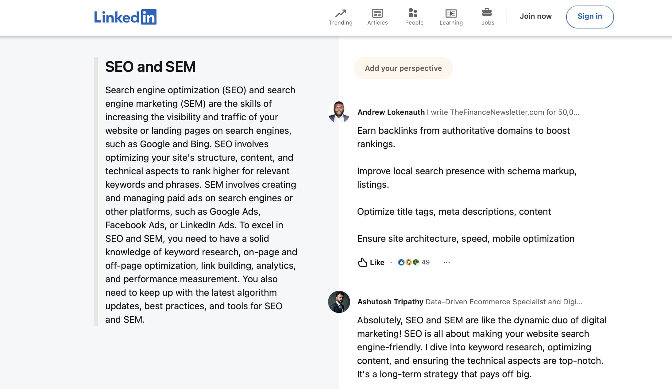 screenshot of a LinkedIn collaborative article, featuring UGC notes