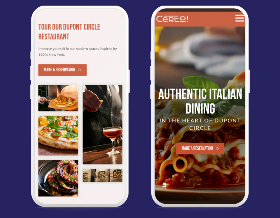 A sketch of how Certo's restaurant website scales to mobile devices to show responsiveness