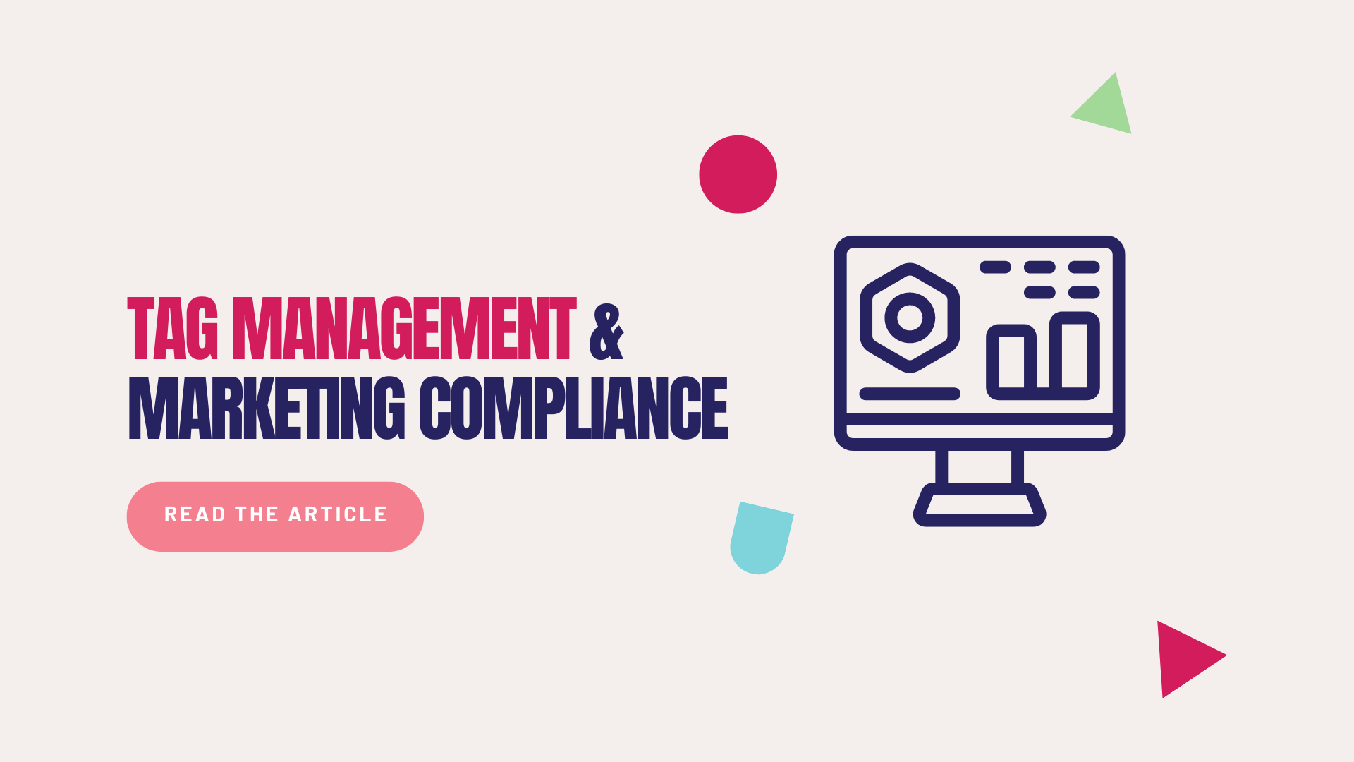 Graphic with text "Tag Management & Marketing Compliance" and a computer monitor icon with charts and graphs.